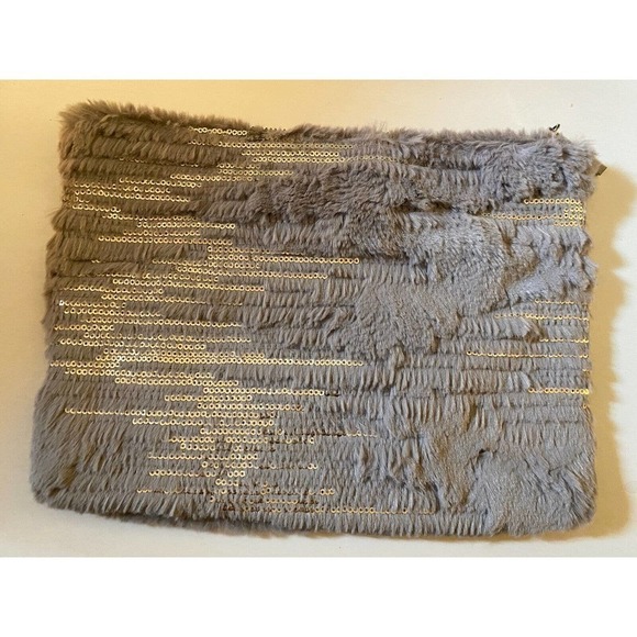 bcbgeneration fur and sequin grey silver clutch bag - Picture 2 of 6